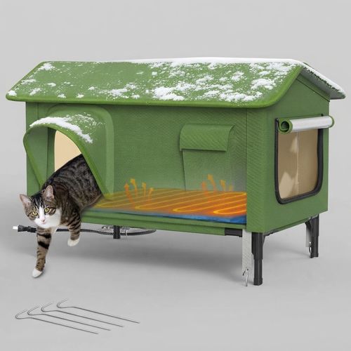 32" Heated Cat House for Outside Feral Cats with Escape Door