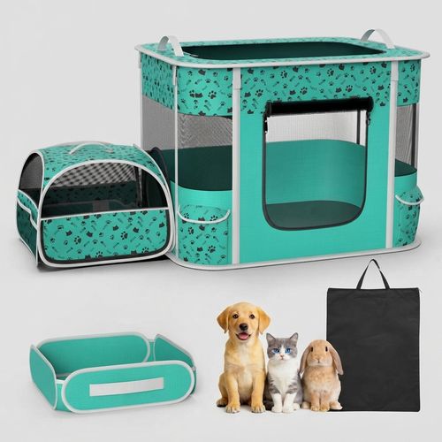 Portable Cat Playpen with Litter Box