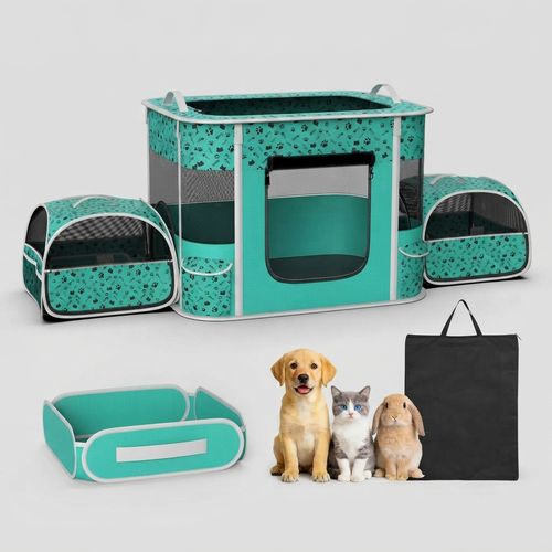 3-Room Cat Playpen with Litter Box