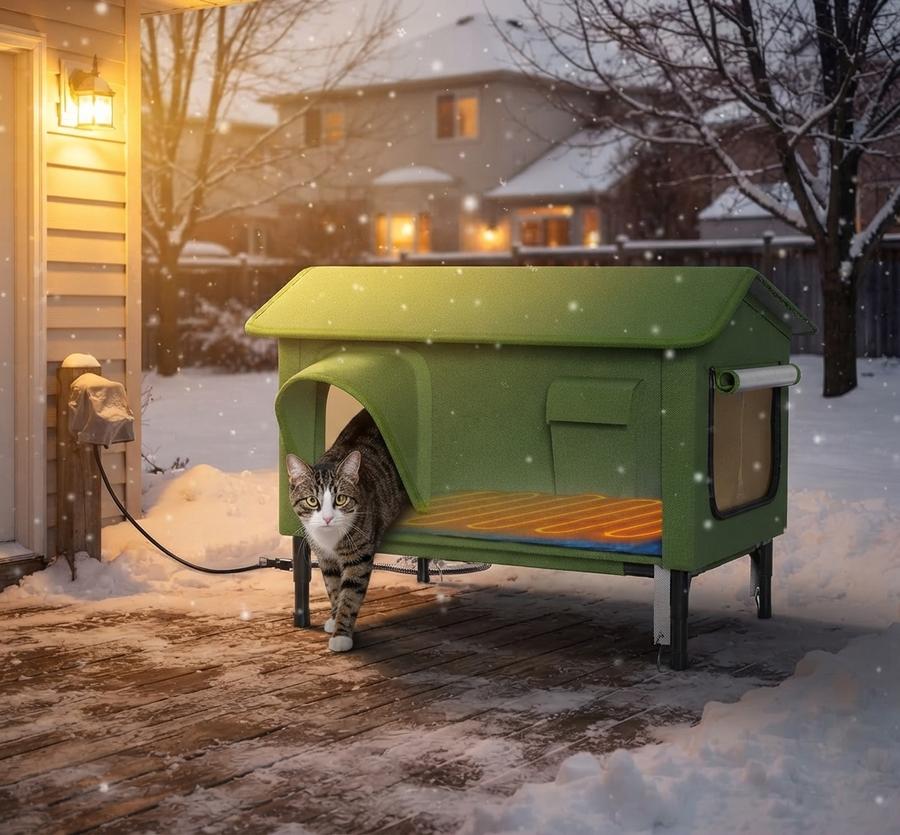 32" Heated Cat House for Outside Feral Cats with Escape Door