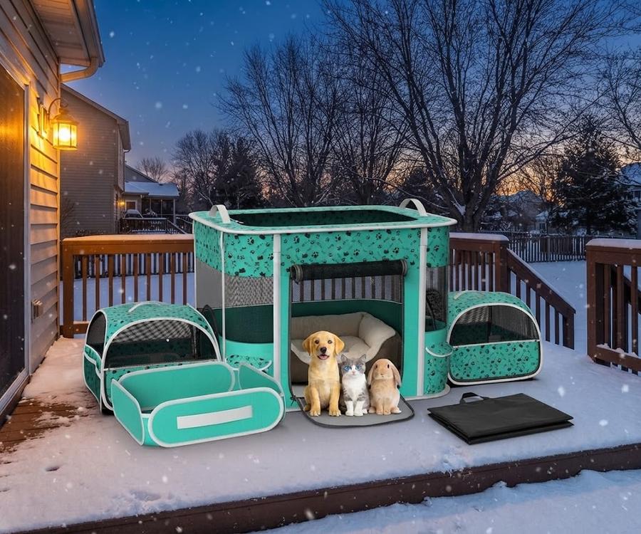 3-Room Cat Playpen with Litter Box