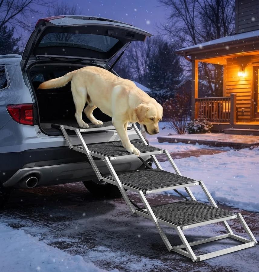 20" Extra Wide Dog Stairs for Large Dogs Aluminum Dog Ramp for Car